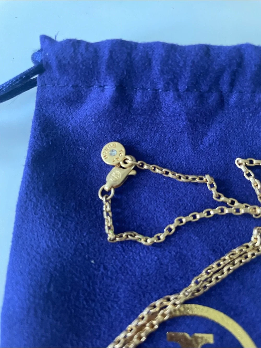 Tory Burch Gold Necklace with Blue Heart and Green Enamel Square Charms